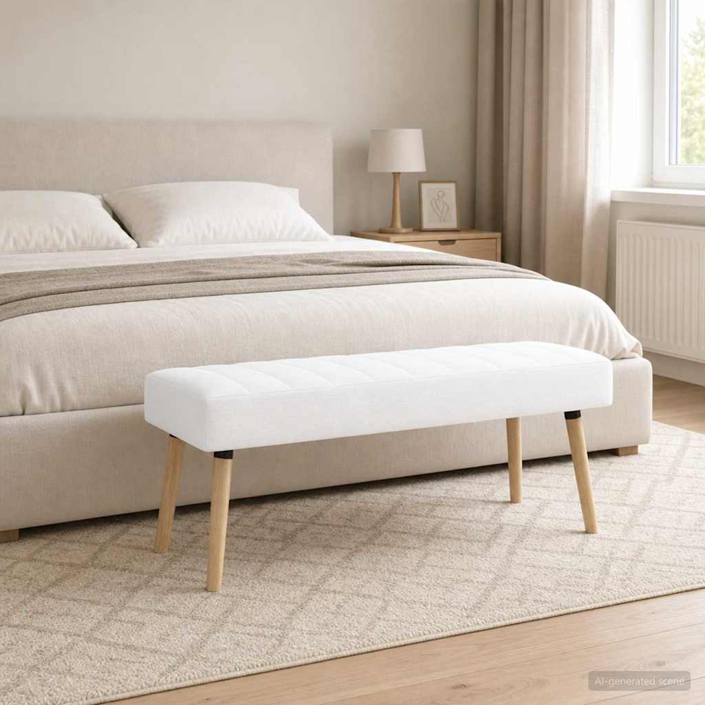 vidaXL Ławka z kanalikowym pikowaniem Biały 110 x 40 x 46 cm tkanina