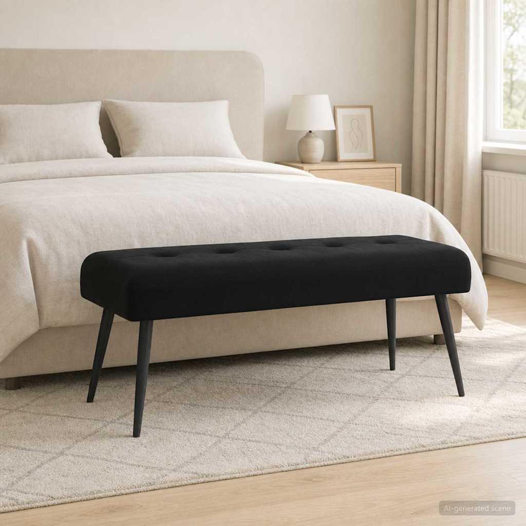 vidaXL Ławka z guzikami Czarny 110 x 40 x 46 cm Welur