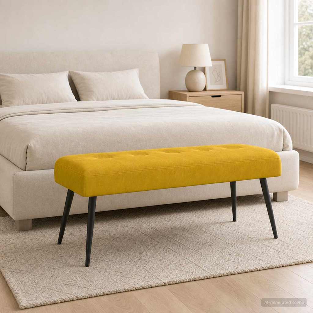 vidaXL Ławka z guzikami żółty 110 x 40 x 46 cm Welur