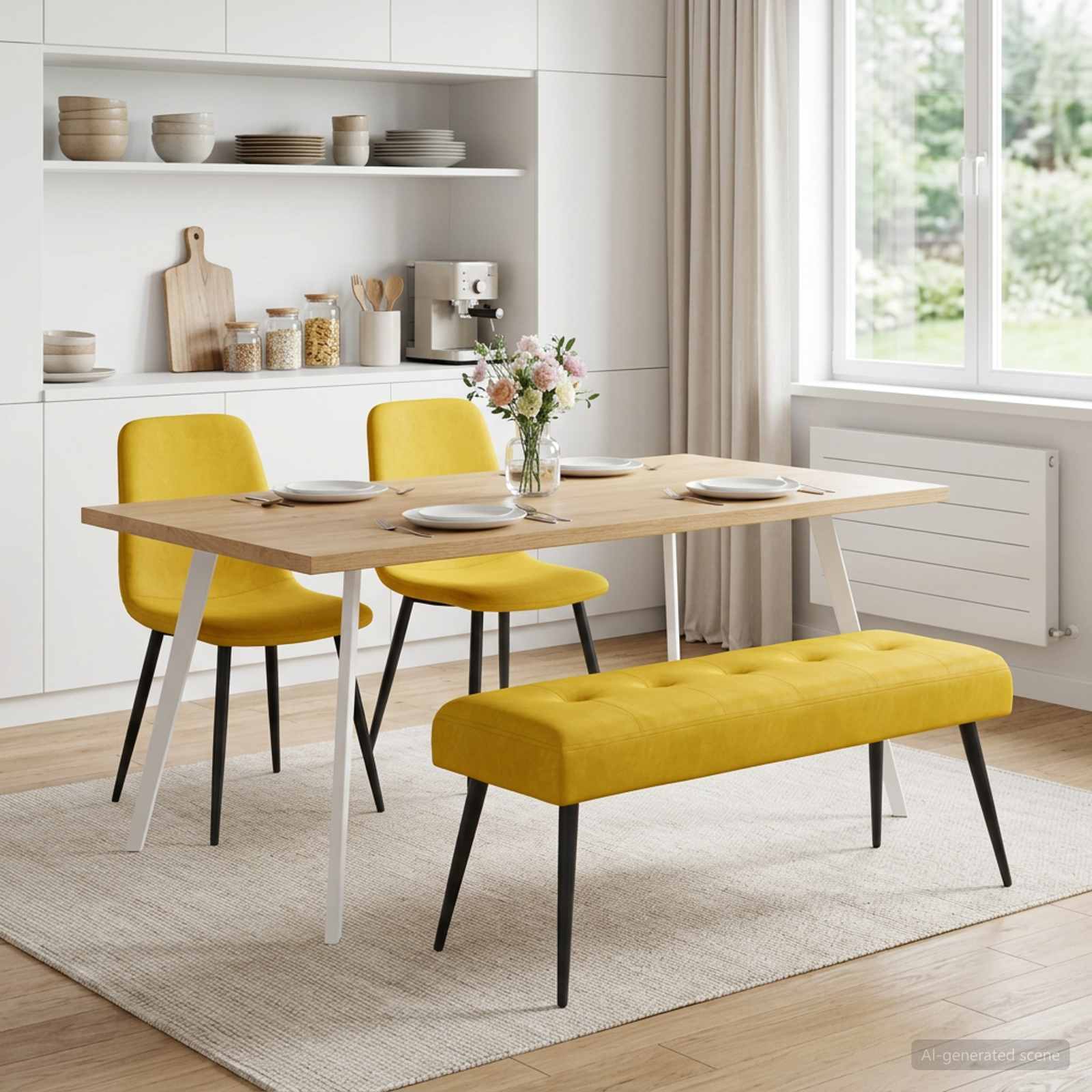 vidaXL Ławka z guzikami żółty 110 x 40 x 46 cm Welur