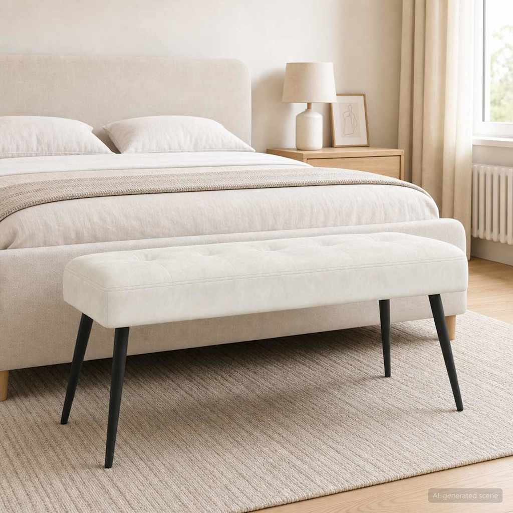vidaXL Ławka z guzikami kremowy 110 x 40 x 46 cm Welur
