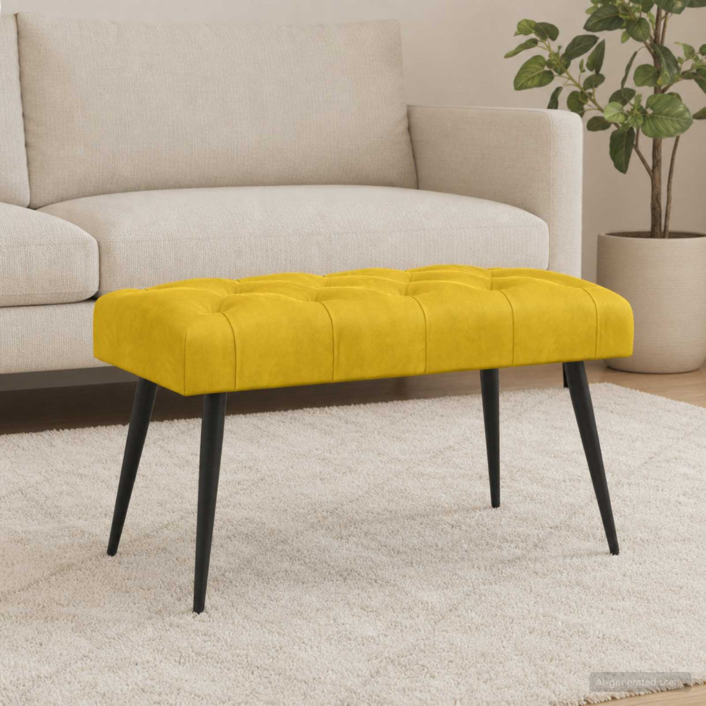 vidaXL Ławka z guzikami żółty 80 x 40 x 46 cm Welur