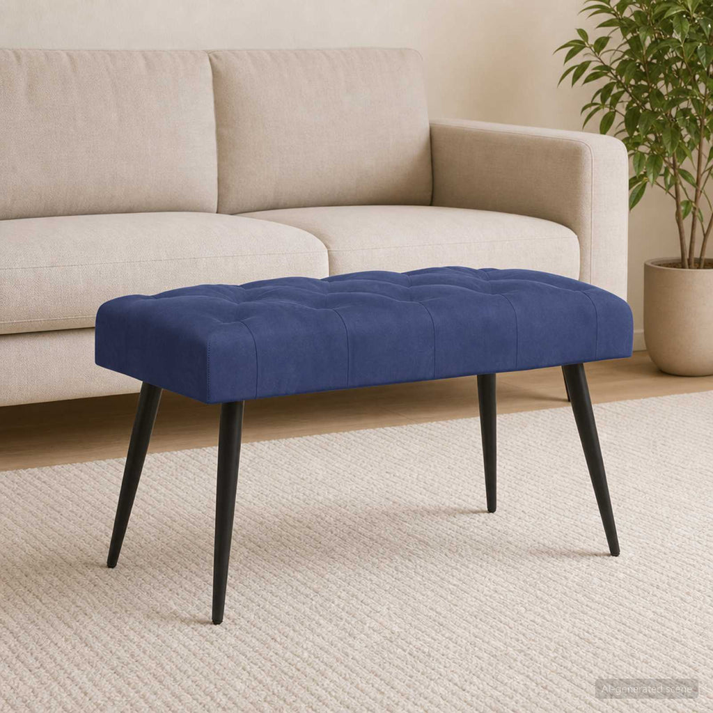vidaXL Ławka z guzikami Niebieski policyjny 80 x 40 x 46 cm Welur