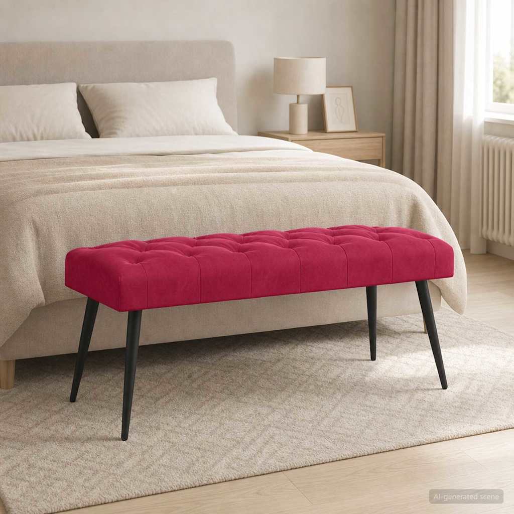 vidaXL Ławka z guzikami Czerwone wino 110 x 40 x 46 cm Welur