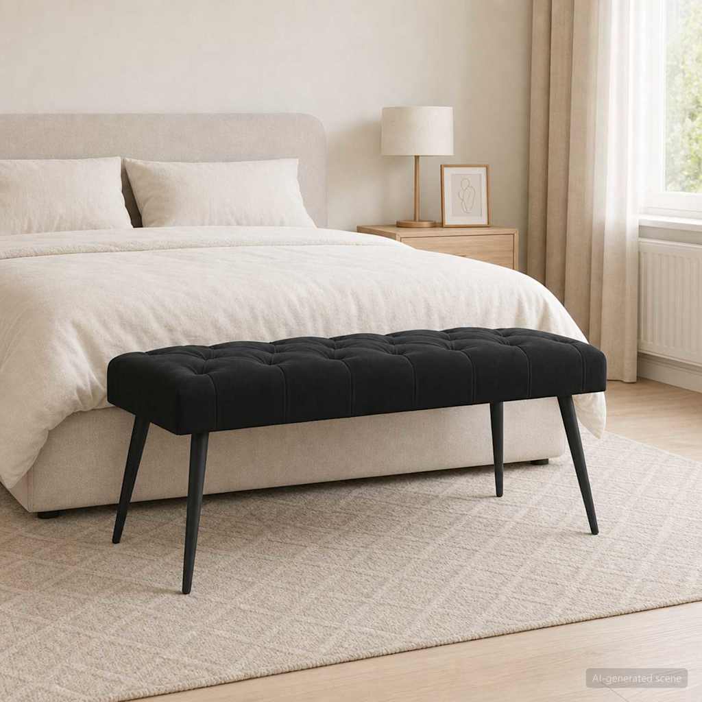 vidaXL Ławka z guzikami Czarny 110 x 40 x 46 cm Welur