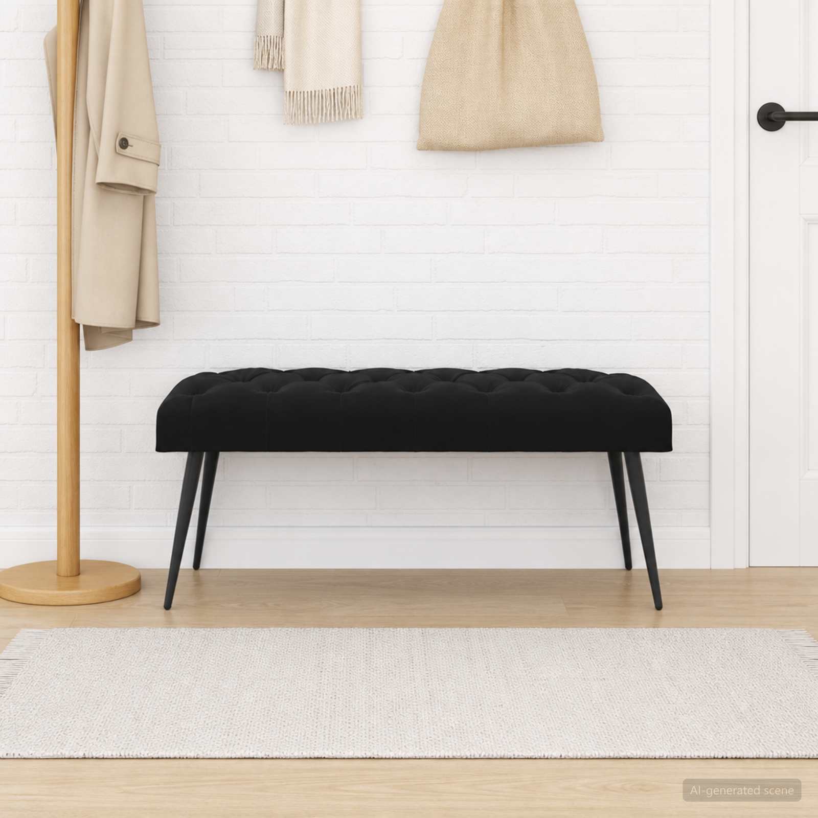 vidaXL Ławka z guzikami Czarny 110 x 40 x 46 cm Welur