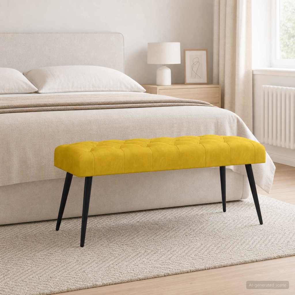 vidaXL Ławka z guzikami żółty 110 x 40 x 46 cm Welur