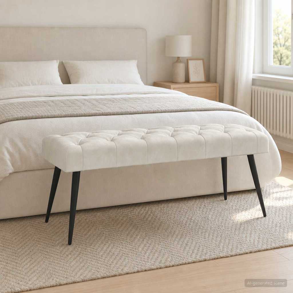 vidaXL Ławka z guzikami kremowy 110 x 40 x 46 cm Welur