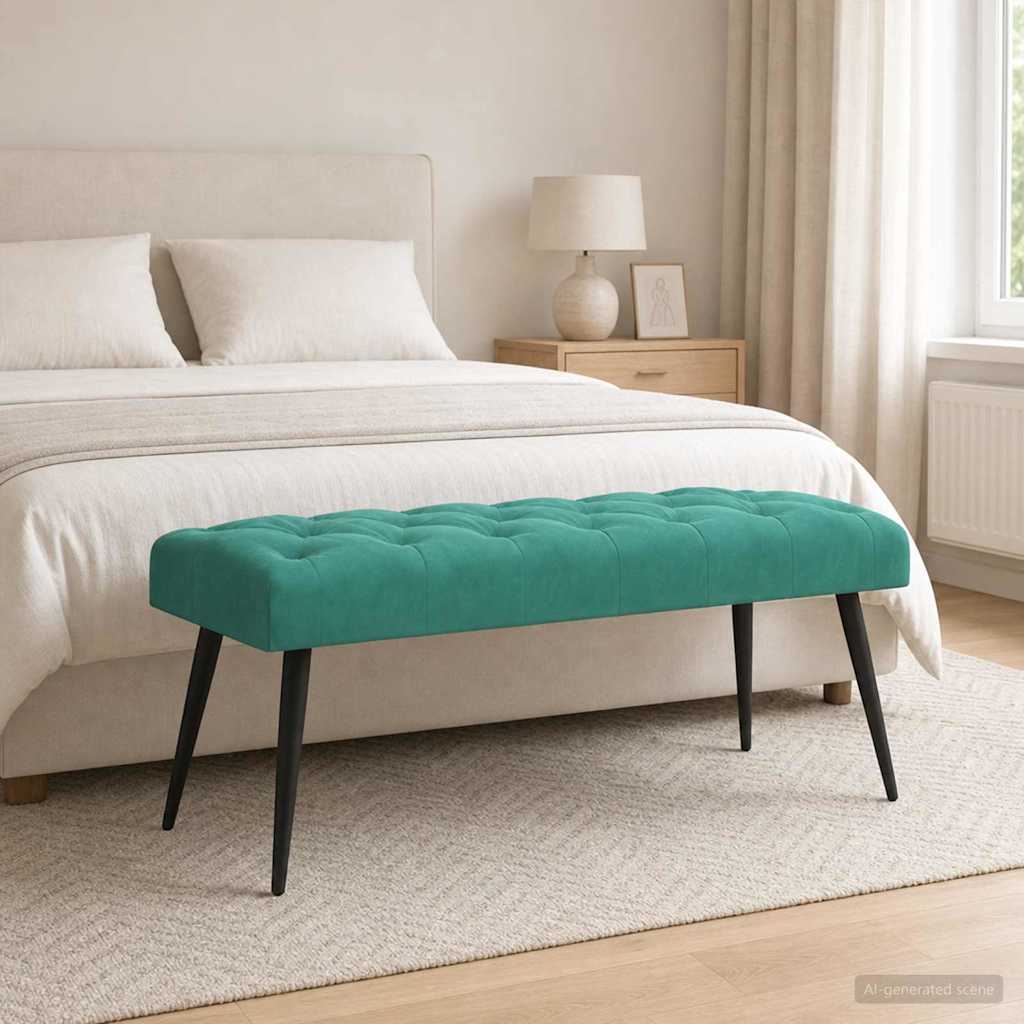 vidaXL Ławka z guzikami Turkusowy 110 x 40 x 46 cm Welur