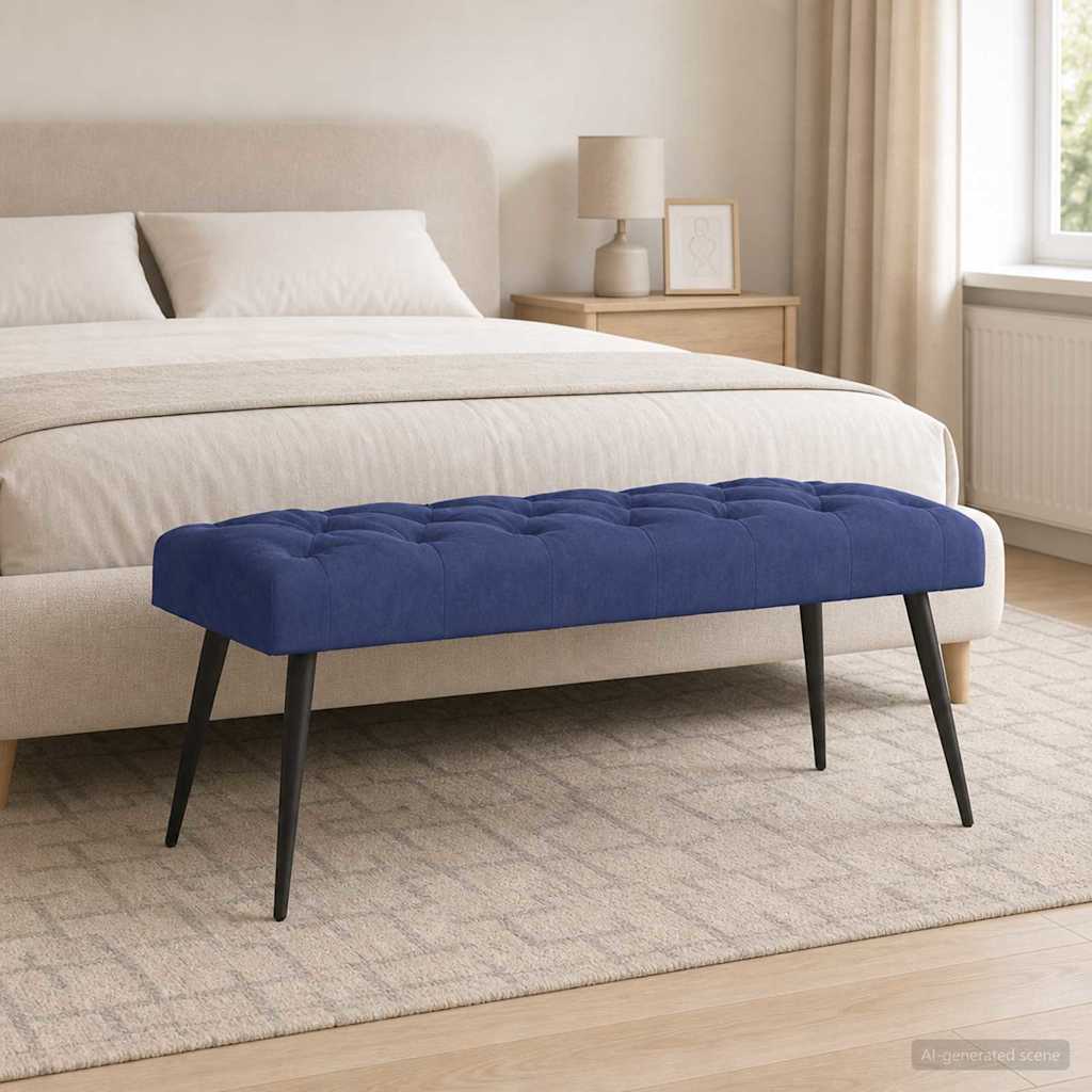 vidaXL Ławka z guzikami Niebieski policyjny 110 x 40 x 46 cm Welur