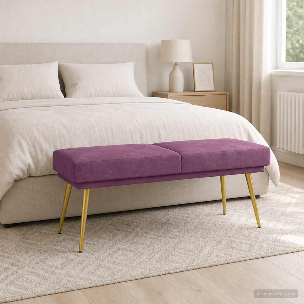 vidaXL Ławka podwójna Fioletowy 120 x 45 x 46 cm Welur