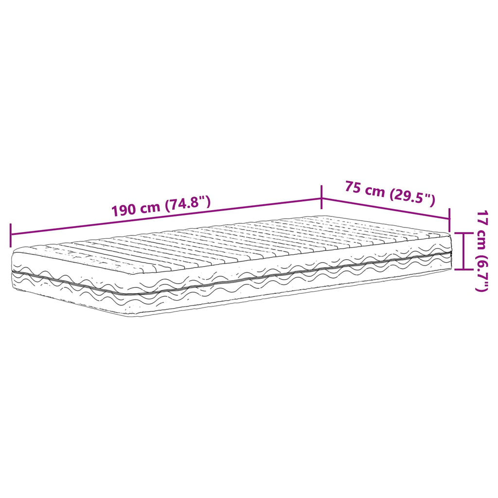 vidaXL Materac piankowy H2 i H3 75 x 190 cm Biały