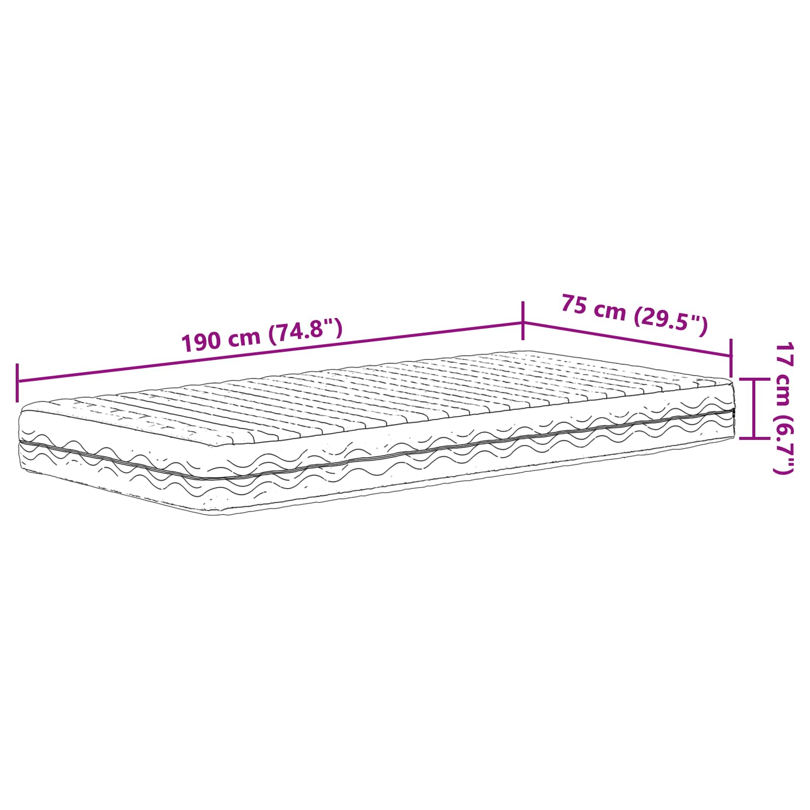 vidaXL Materac piankowy H2 i H3 75 x 190 cm Biały