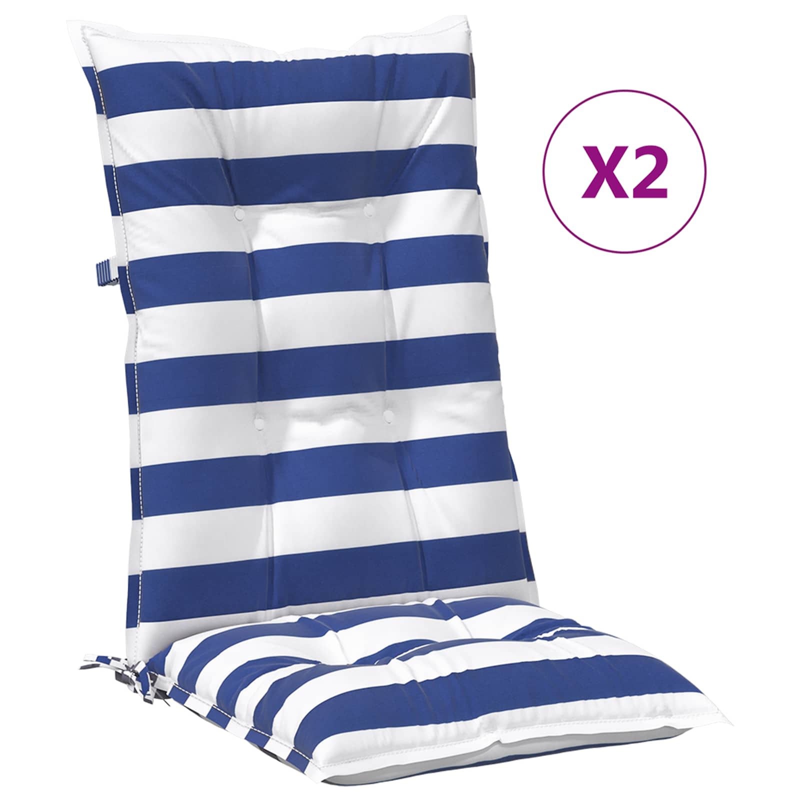 vidaXL Poduszka na zewnątrz 2 pcs Niebieski i biały 120 x 50 x 7 cm