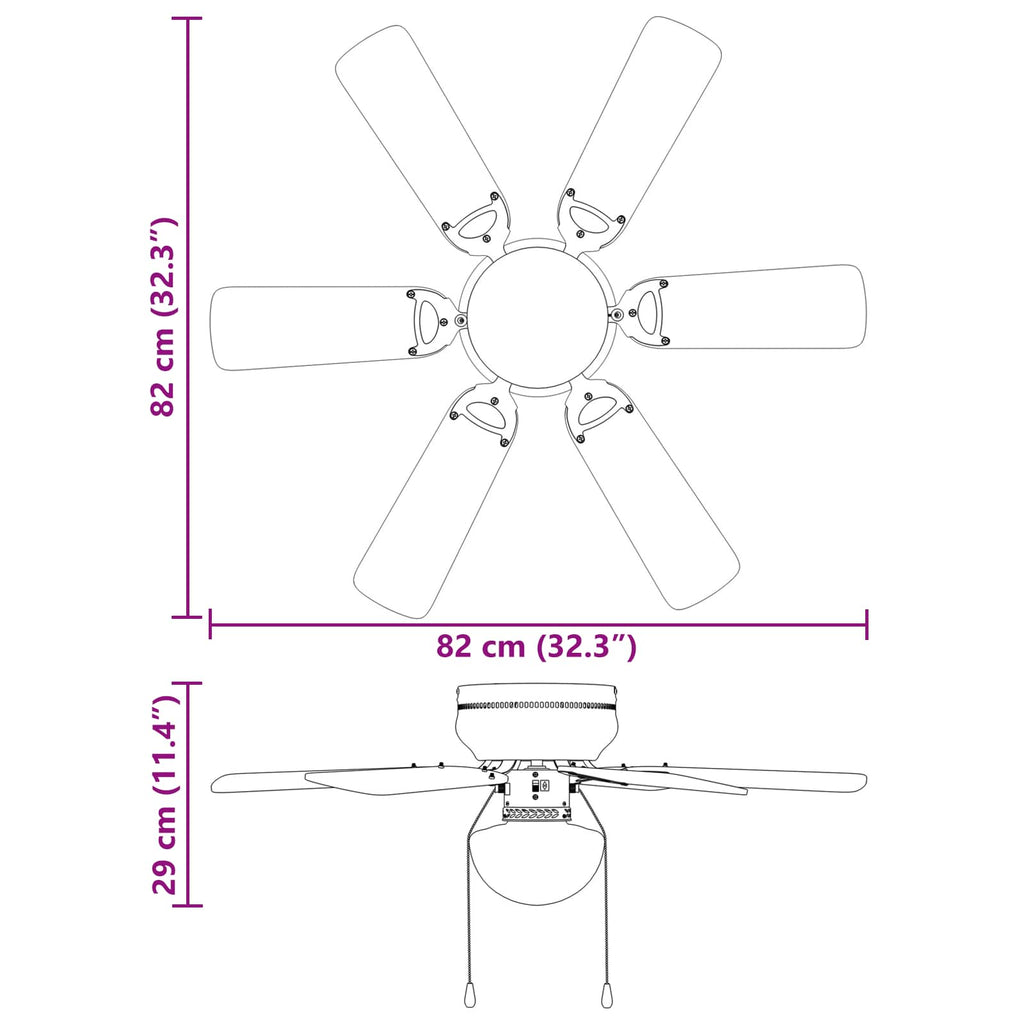 vidaXL Wentylator sufitowy z lampą Ø 82 cm Biały