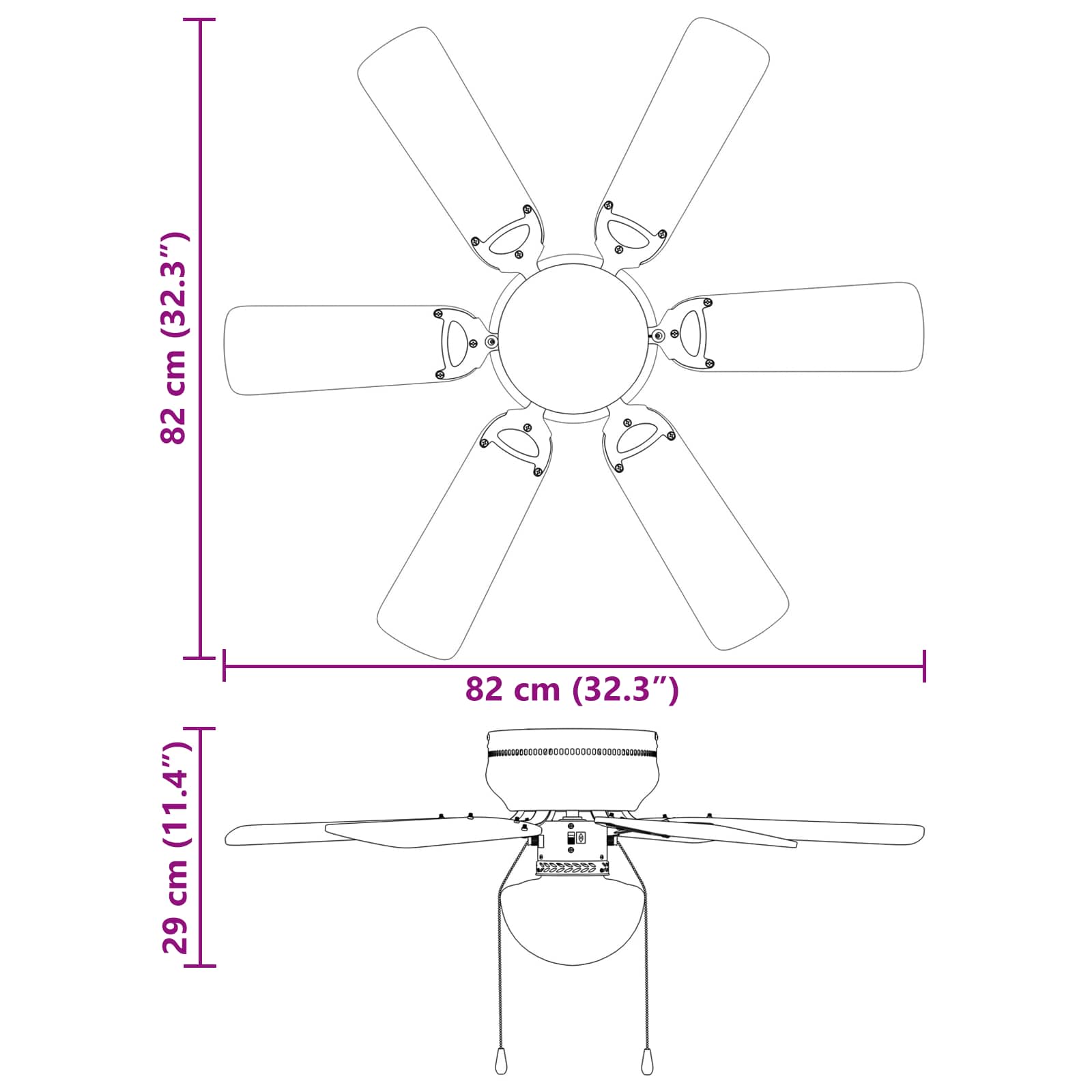 vidaXL Wentylator sufitowy z lampą Ø 82 cm Czarny