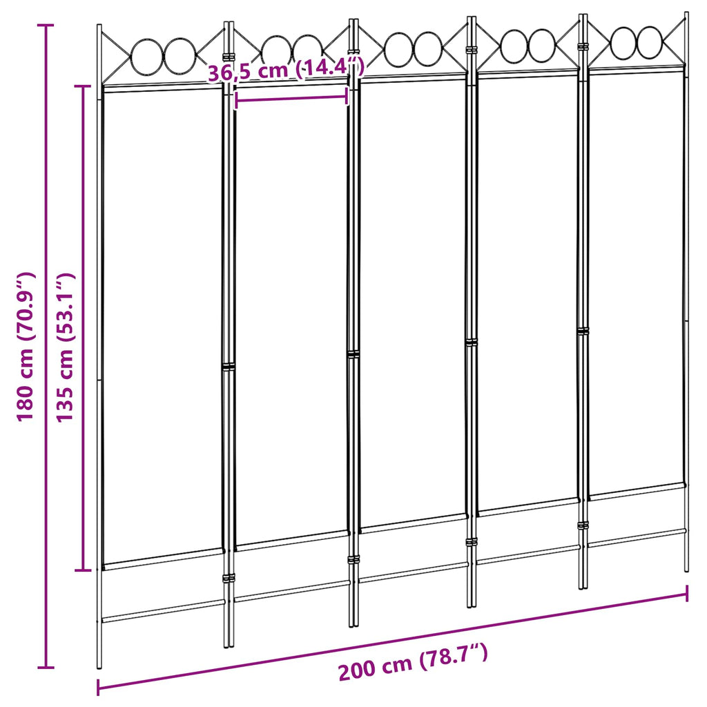 vidaXL 5-panelowy parawan Beżowy 200 x 180 cm tkanina