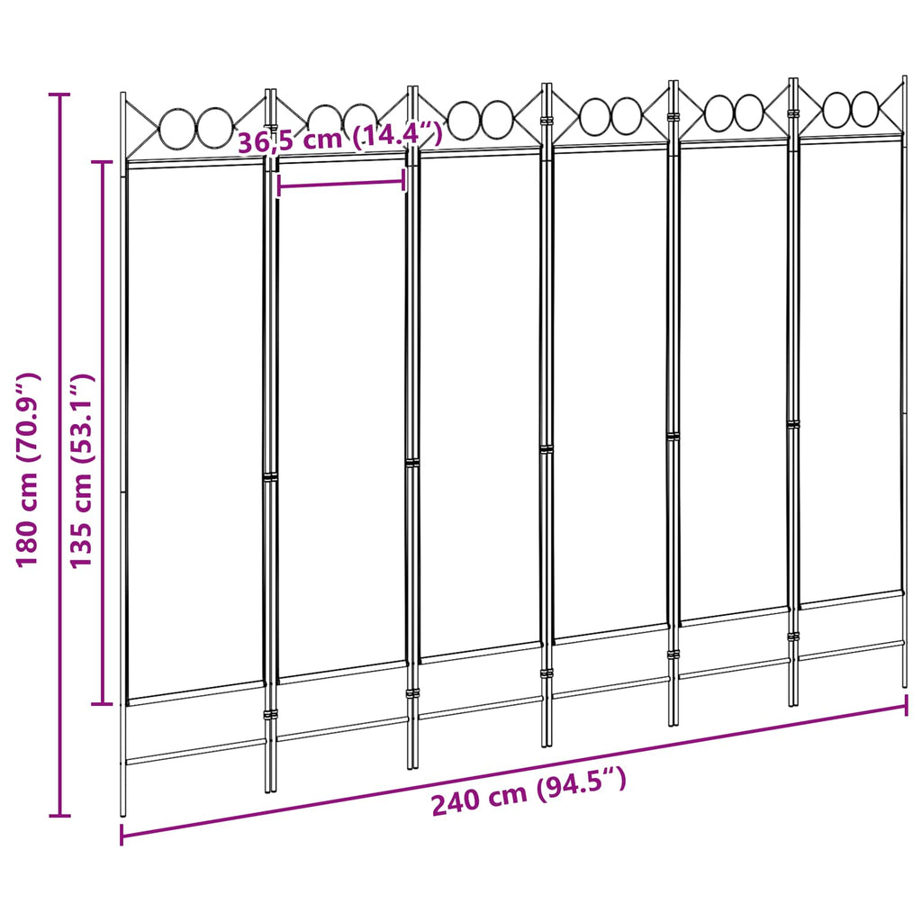 vidaXL Ekspresowy 6-panelowy parawan Beżowy 240 x 180 cm tkanina
