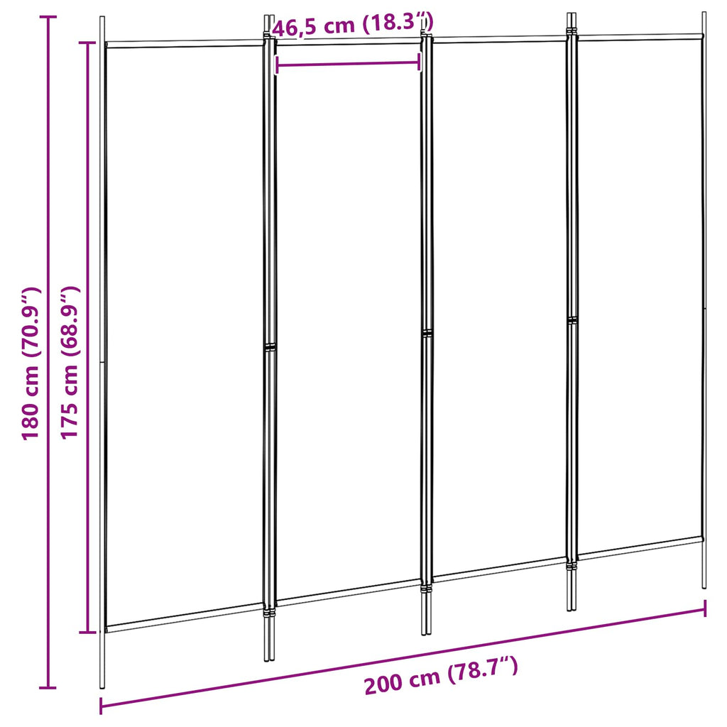 vidaXL 4-panelowy parawan Beżowy 200 x 180 cm tkanina