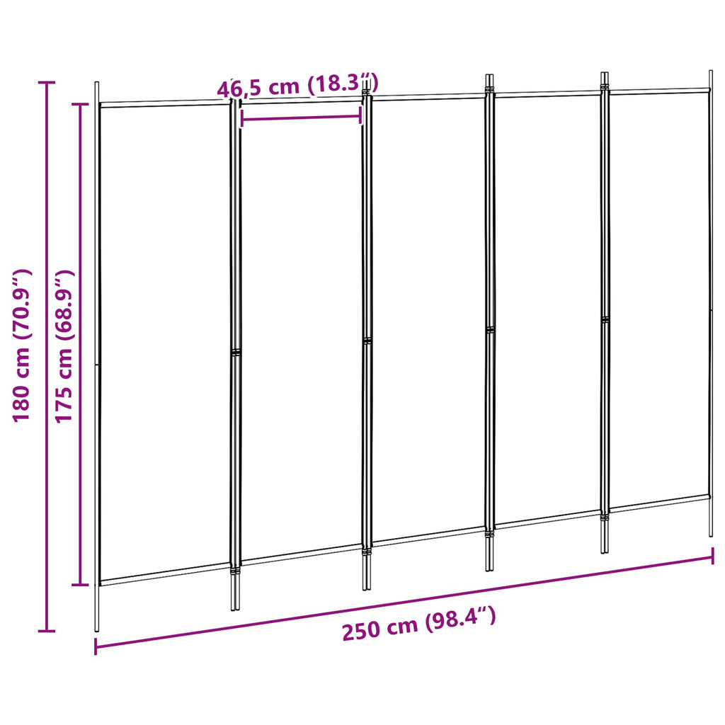 vidaXL 5-panelowy parawan Beżowy 250 x 180 cm tkanina