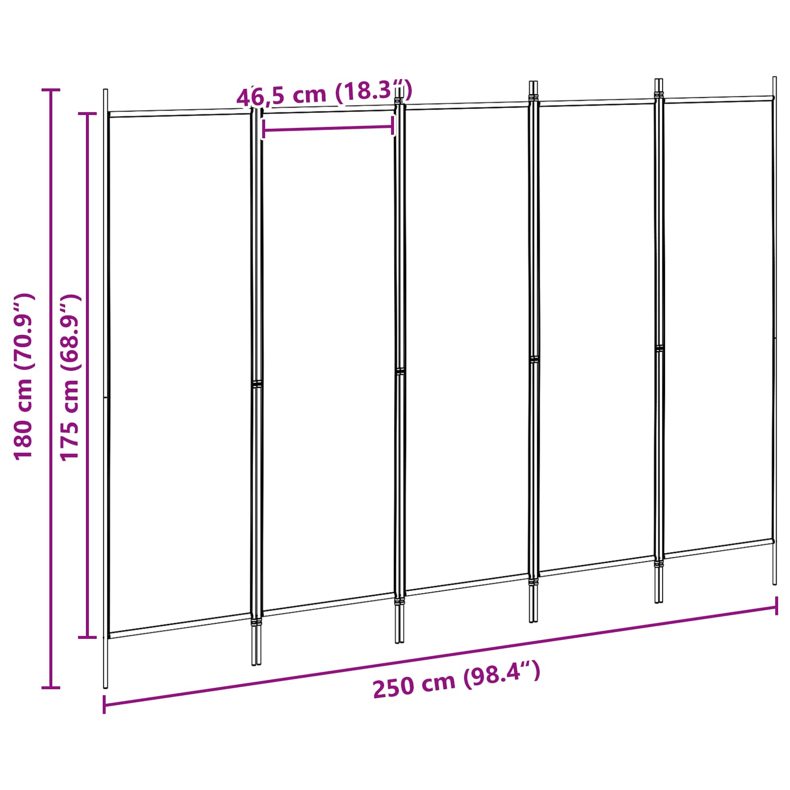 vidaXL 5-panelowy parawan Beżowy 250 x 180 cm tkanina