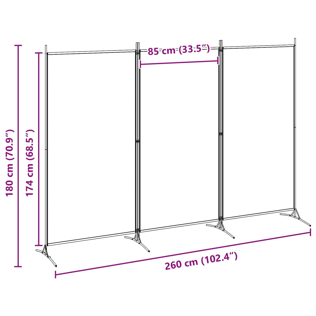vidaXL 3-panelowy parawan Beżowy 260 x 180 cm tkanina