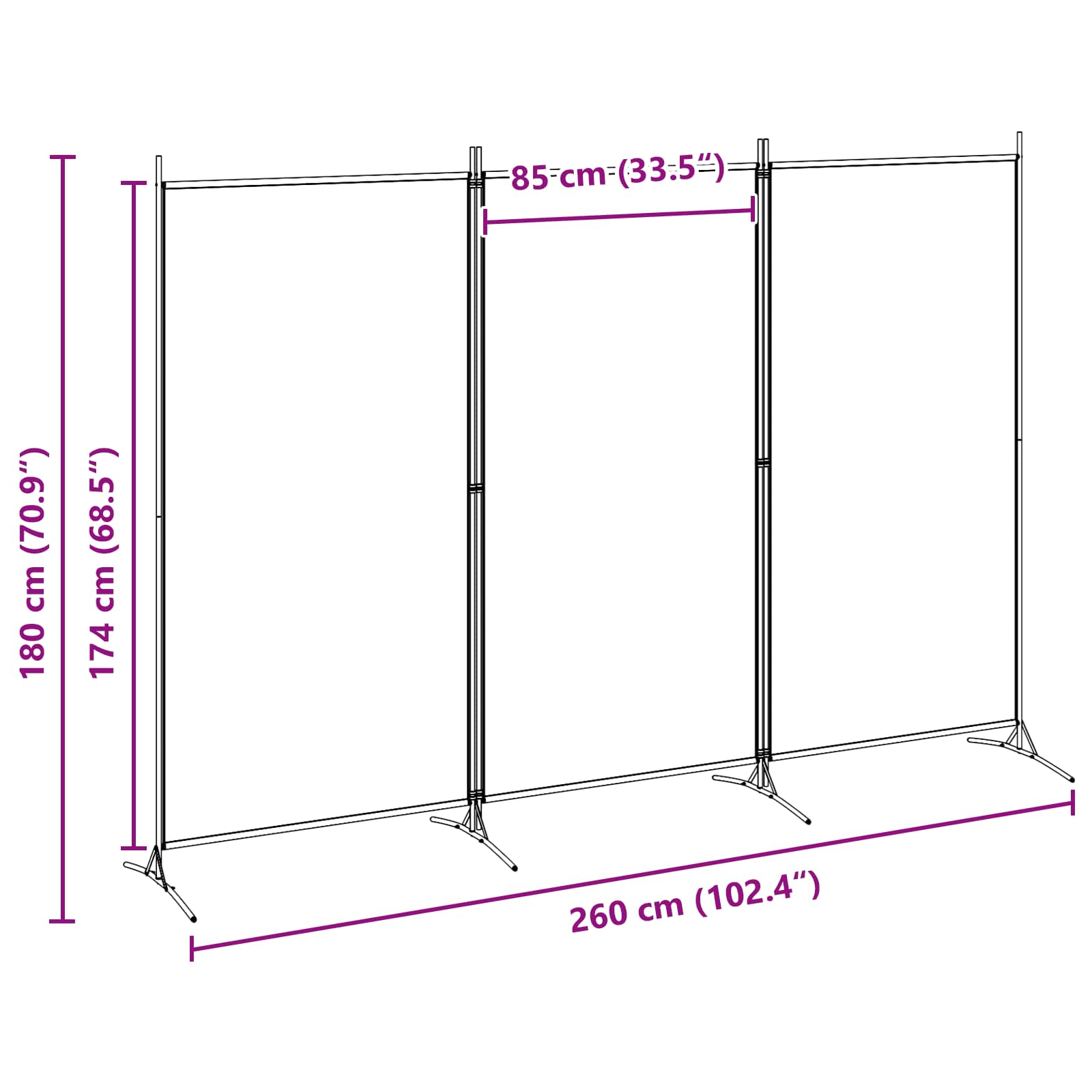 vidaXL 3-panelowy parawan Beżowy 260 x 180 cm tkanina