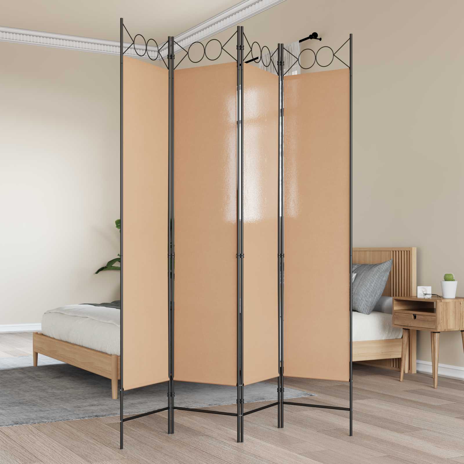 vidaXL 4-panelowy parawan Beżowy 160 x 200 cm tkanina