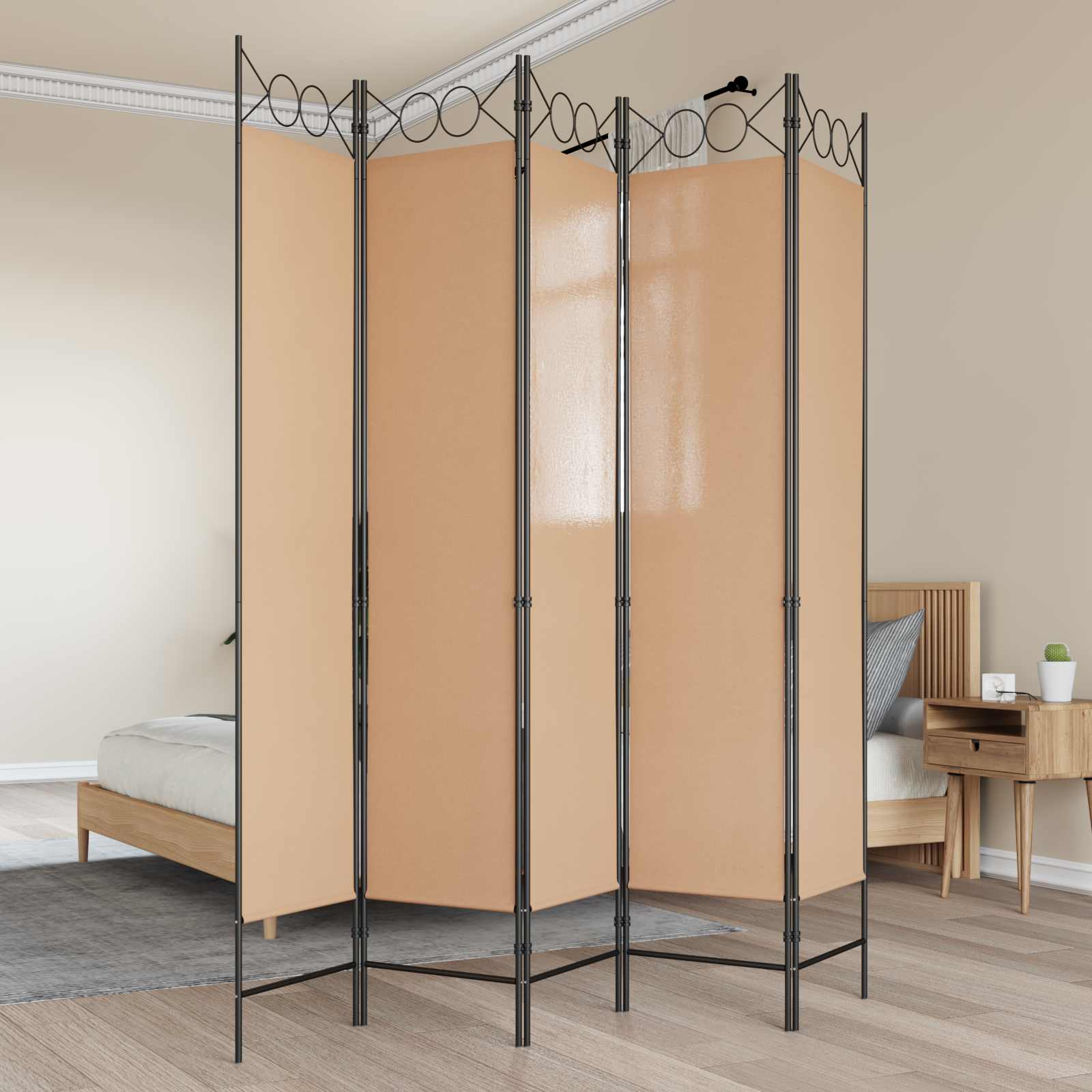 vidaXL 5-panelowy parawan Beżowy 200 x 200 cm tkanina