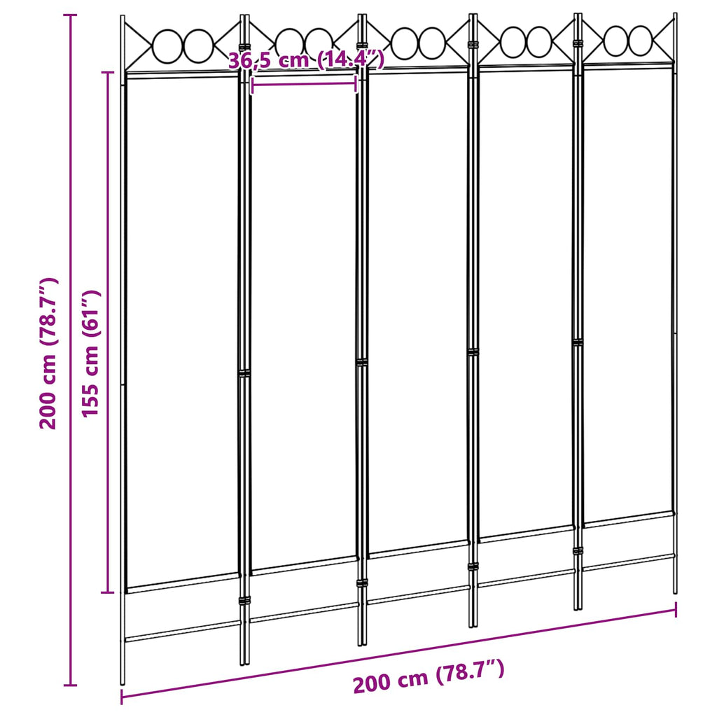 vidaXL 5-panelowy parawan Beżowy 200 x 200 cm tkanina