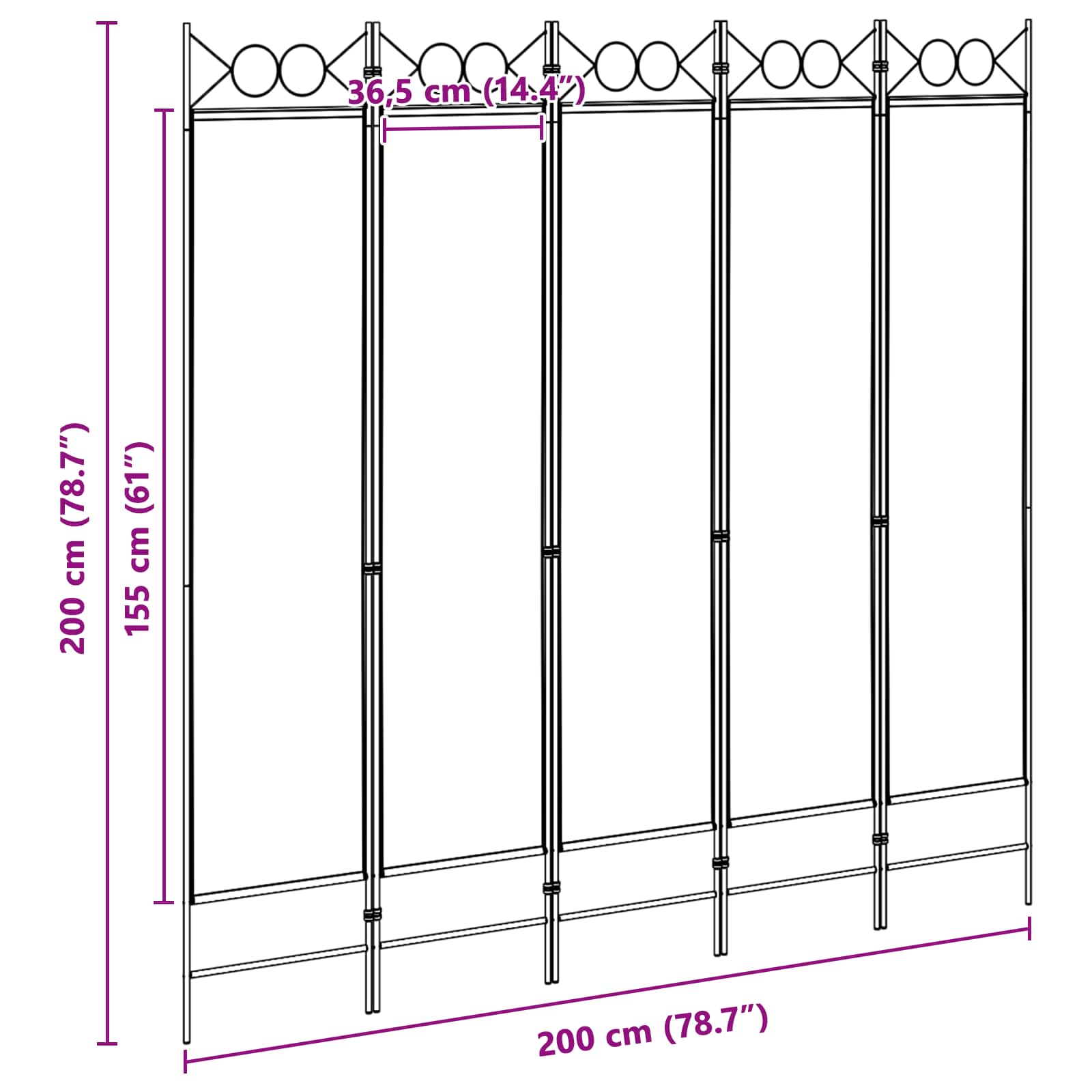 vidaXL 5-panelowy parawan Beżowy 200 x 200 cm tkanina