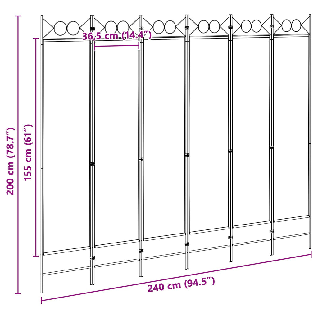vidaXL Ekspresowy 6-panelowy parawan Beżowy 240 x 200 cm tkanina