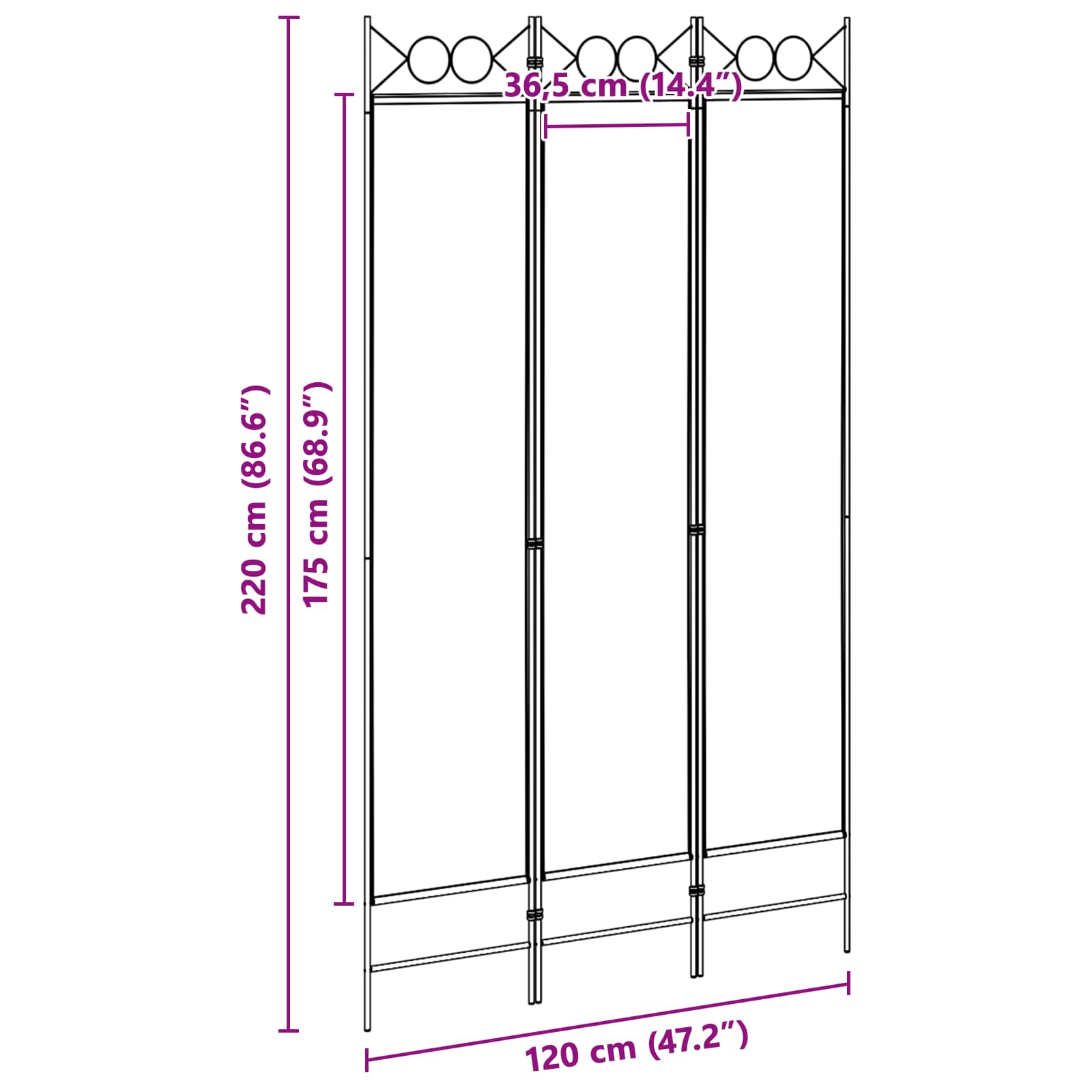 vidaXL 3-panelowy parawan Beżowy 120 x 220 cm tkanina