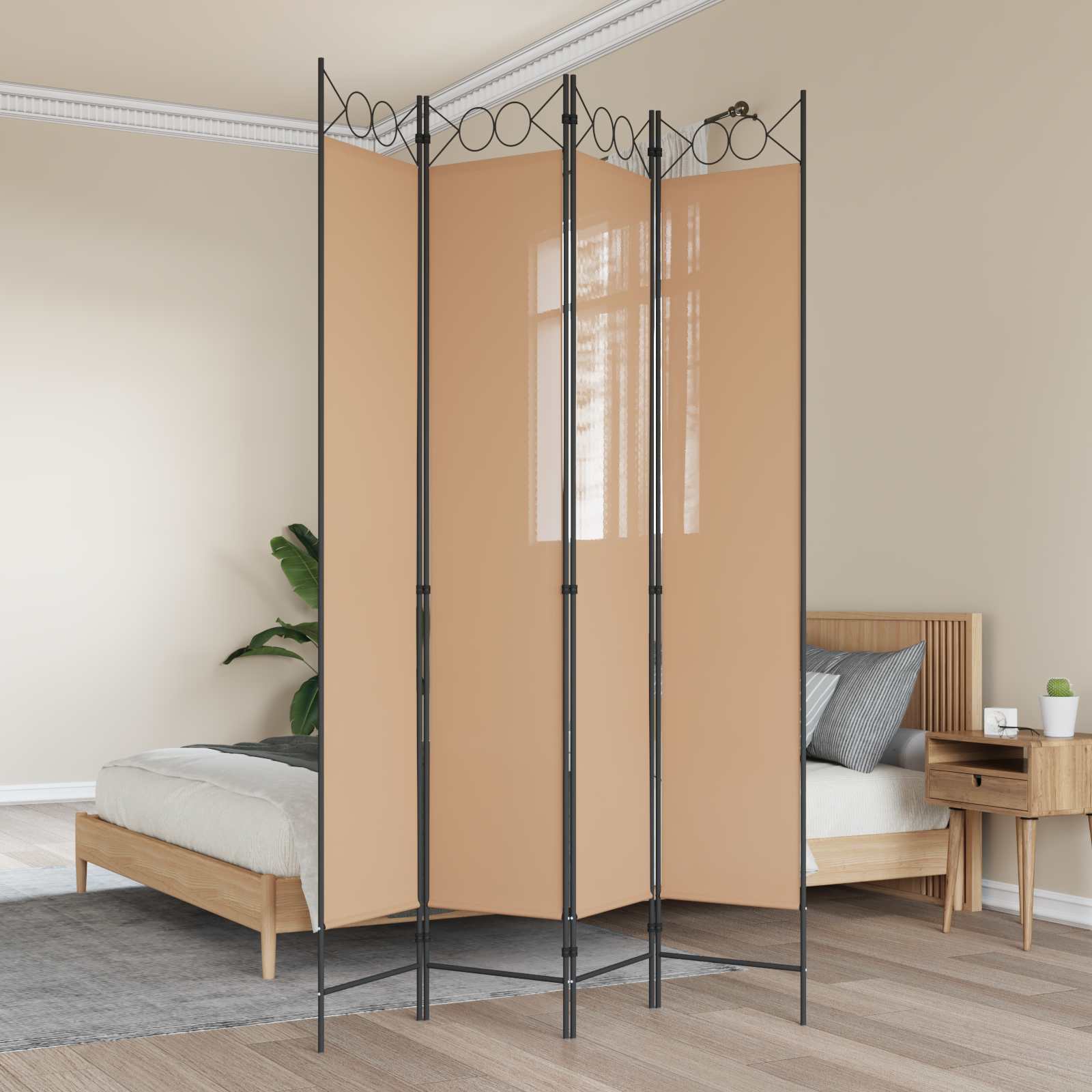 vidaXL 4-panelowy parawan Beżowy 160 x 220 cm tkanina