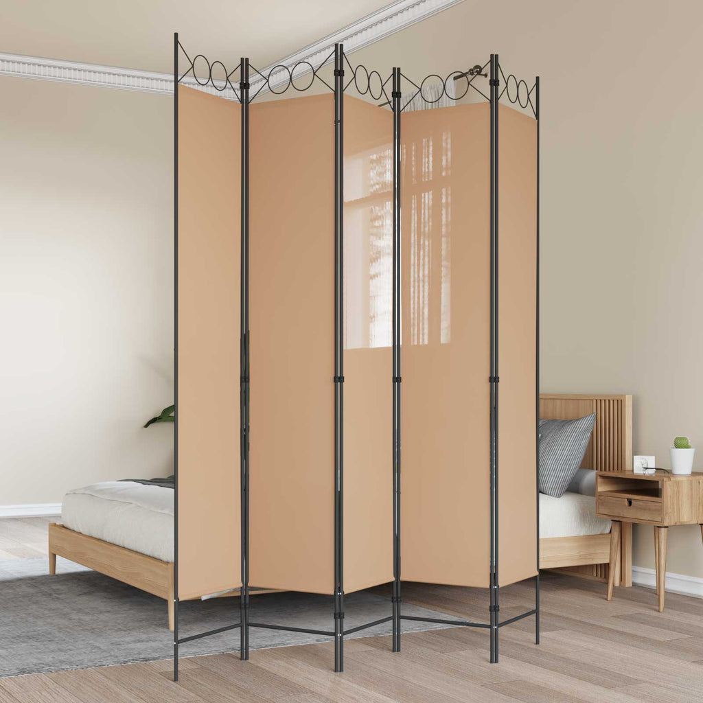 vidaXL 5-panelowy parawan Beżowy 200 x 220 cm tkanina