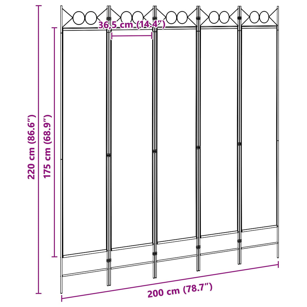 vidaXL 5-panelowy parawan Beżowy 200 x 220 cm tkanina