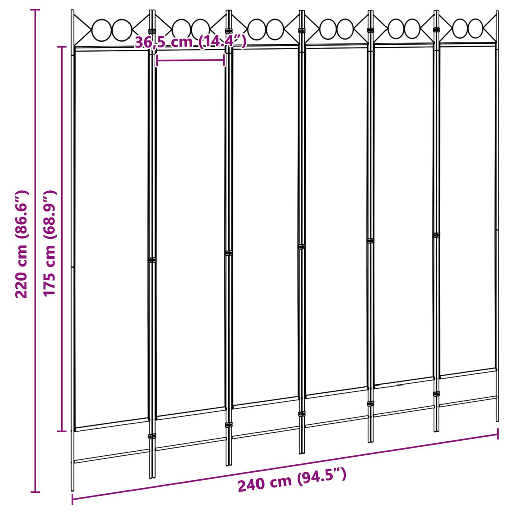 vidaXL Ekspresowy 6-panelowy parawan Beżowy 240 x 220 cm tkanina