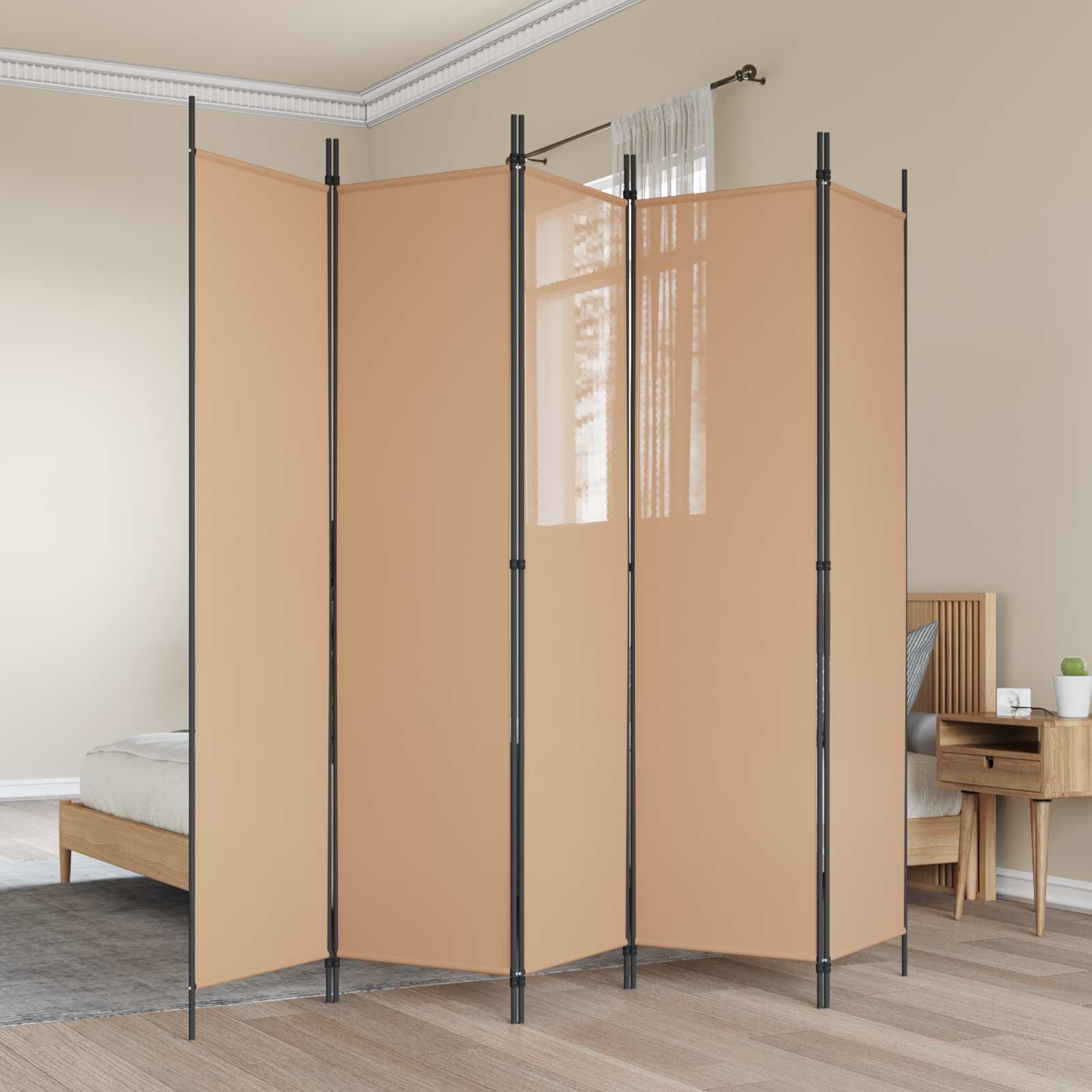 vidaXL 5-panelowy parawan Beżowy 250 x 200 cm tkanina