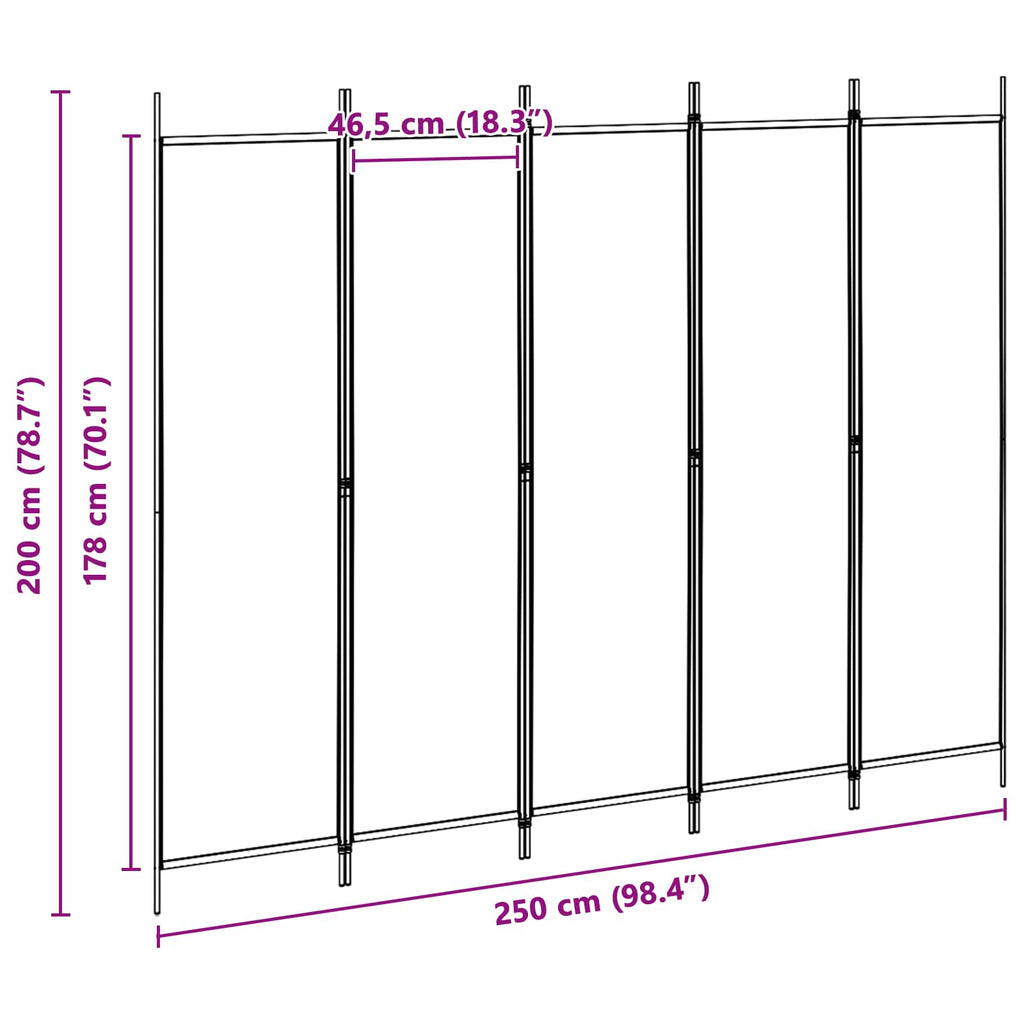 vidaXL 5-panelowy parawan Beżowy 250 x 200 cm tkanina