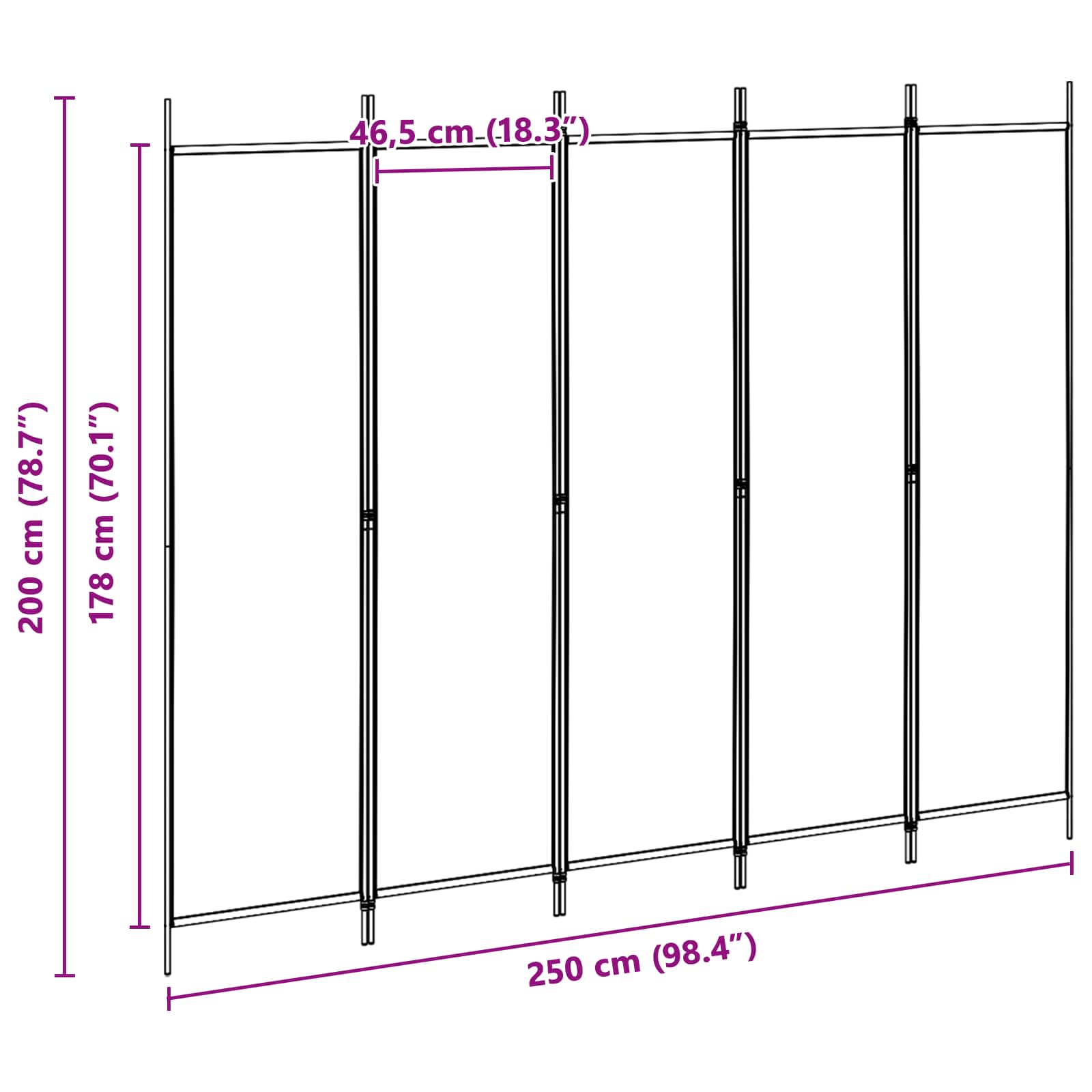 vidaXL 5-panelowy parawan Beżowy 250 x 200 cm tkanina