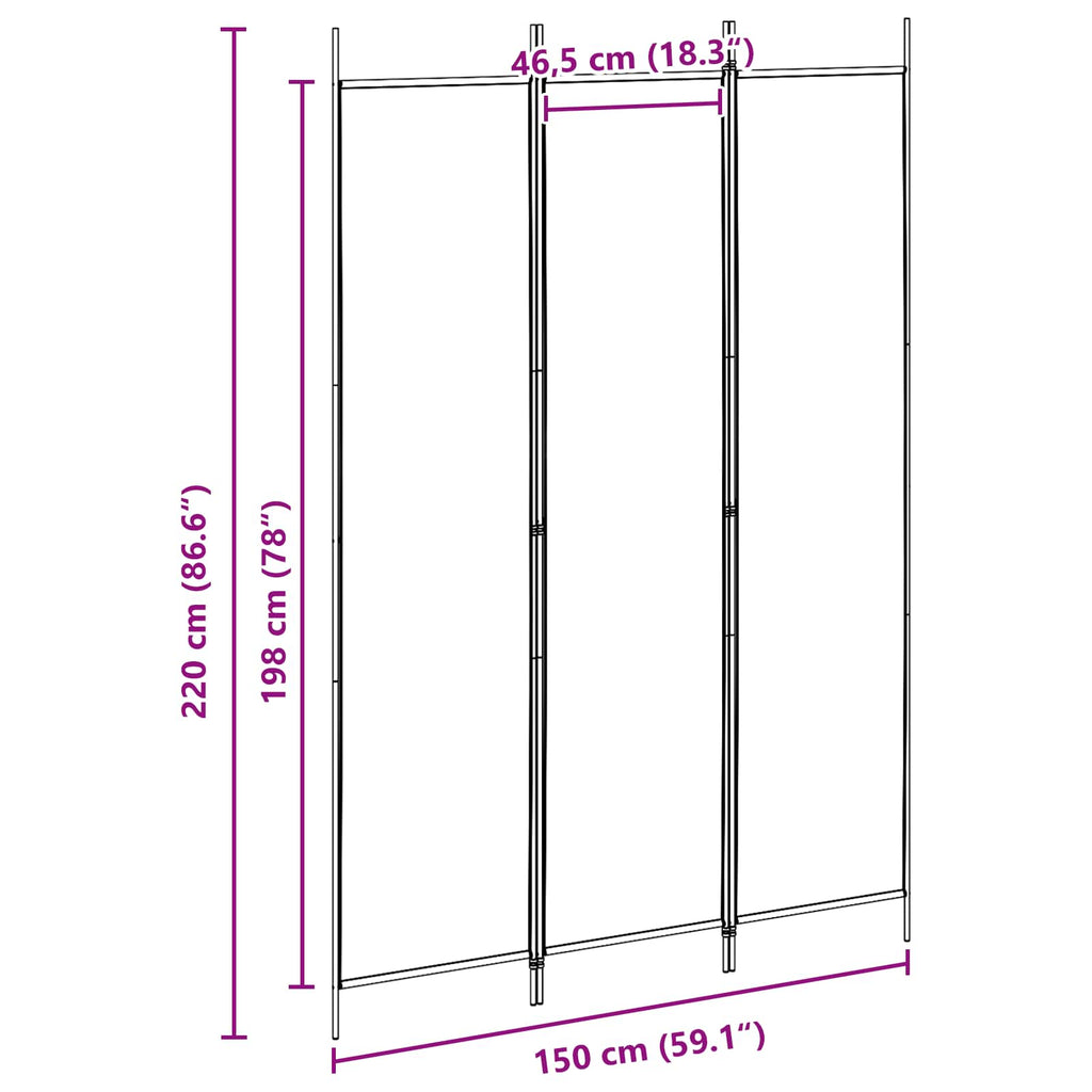 vidaXL 3-panelowy parawan Beżowy 150 x 220 cm tkanina