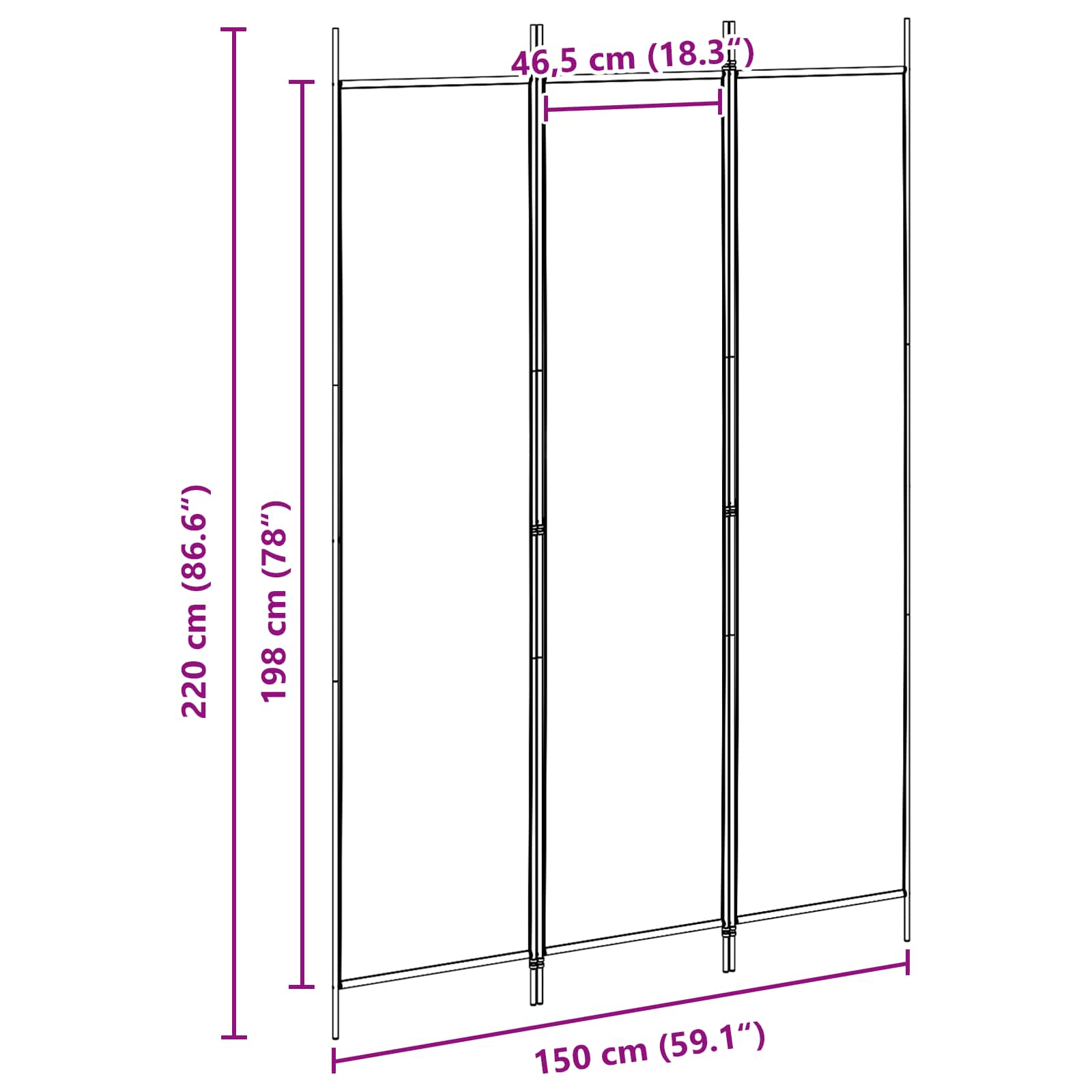 vidaXL 3-panelowy parawan Beżowy 150 x 220 cm tkanina