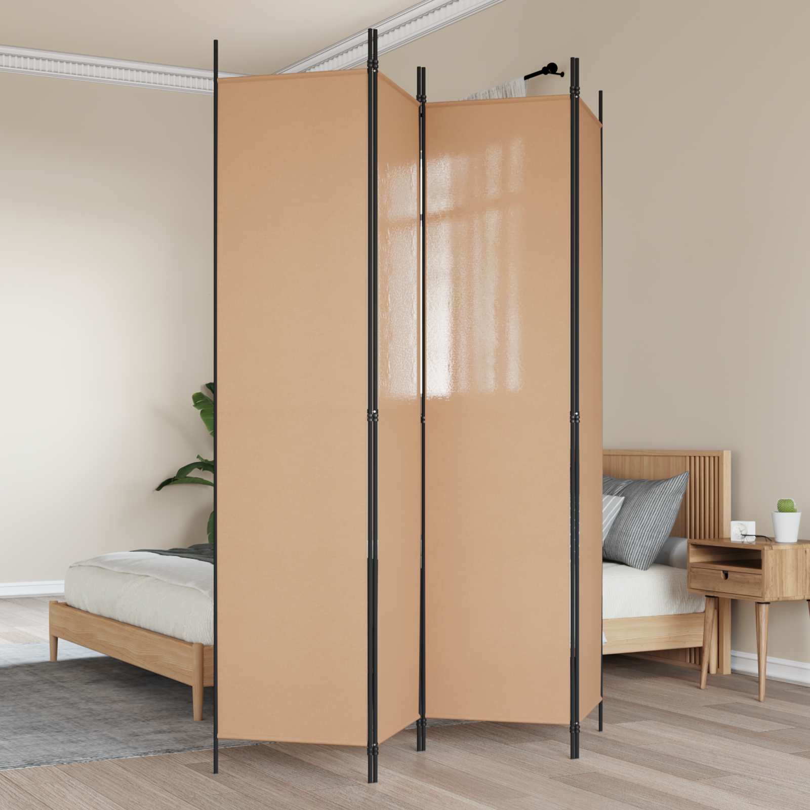vidaXL 4-panelowy parawan Beżowy 200 x 220 cm tkanina