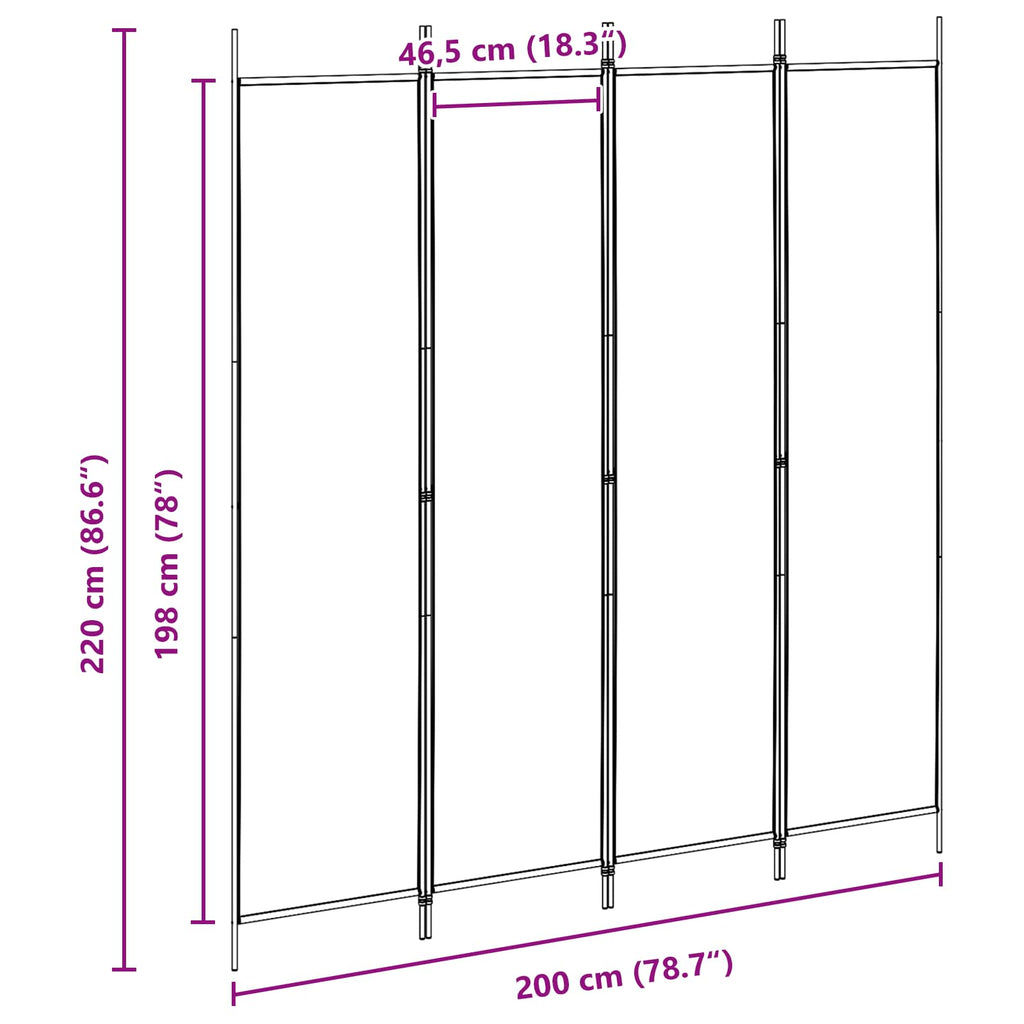 vidaXL 4-panelowy parawan Beżowy 200 x 220 cm tkanina