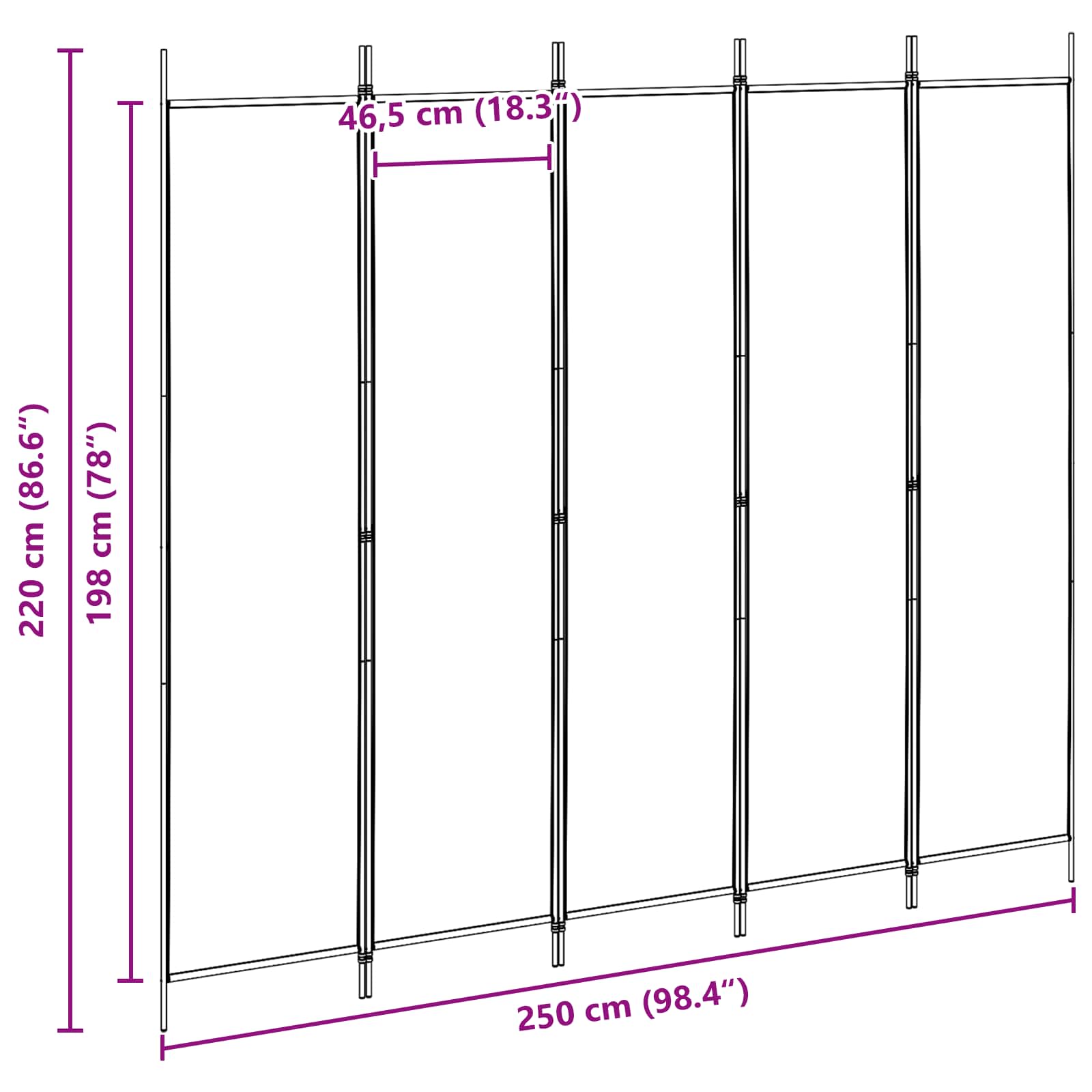 vidaXL 5-panelowy parawan Beżowy 250 x 220 cm tkanina