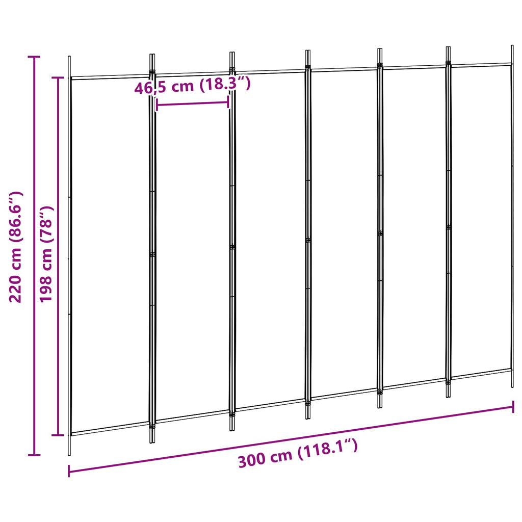 vidaXL Ekspresowy 6-panelowy parawan Beżowy 300 x 220 cm tkanina
