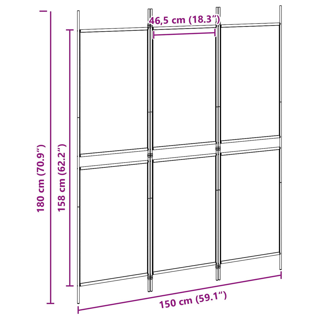 vidaXL 3-panelowa parawana Beżowy 150 x 180 cm tkanina