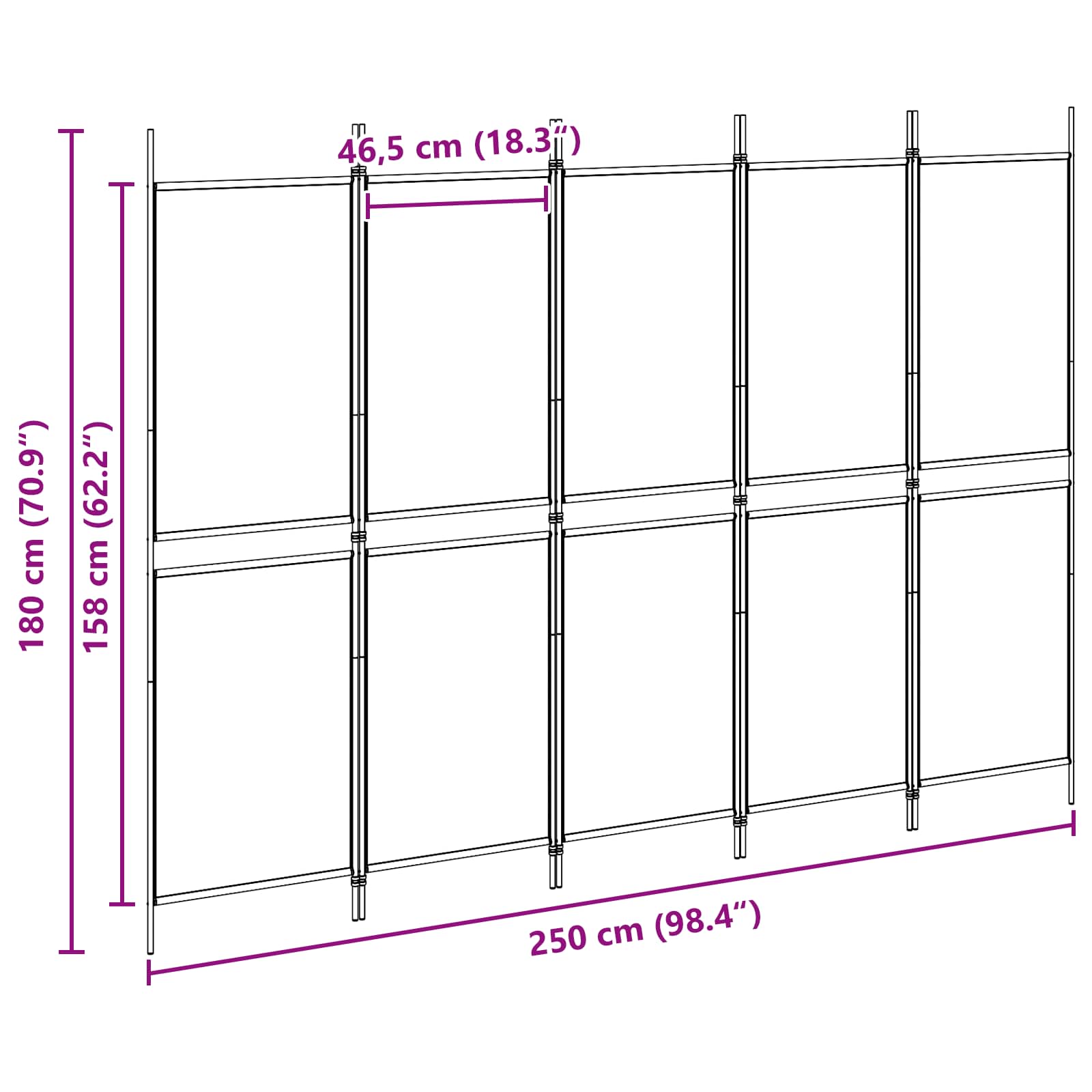 vidaXL 5-panelowy parawan Beżowy 250 x 180 cm tkanina