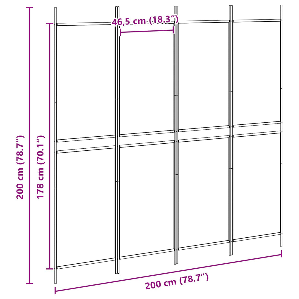 vidaXL 4-panelowy parawan Beżowy 200 x 200 cm tkanina