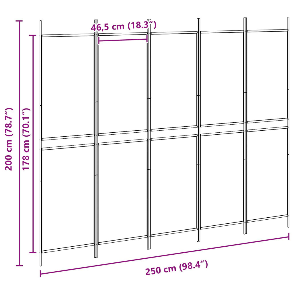 vidaXL 5-panelowy parawan Beżowy 250 x 200 cm tkanina